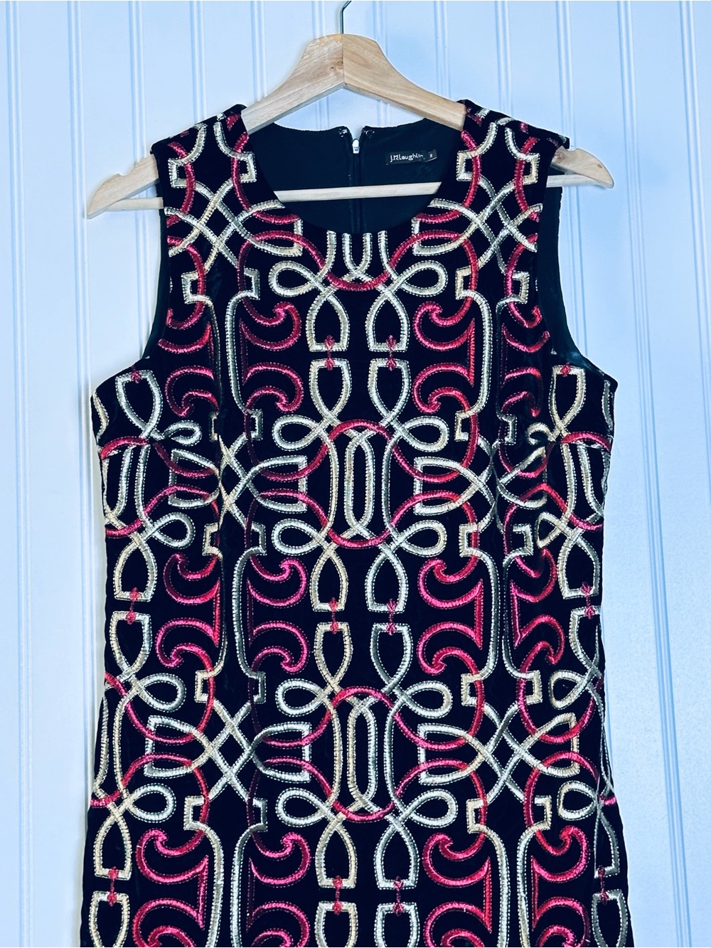 J.McLaughlin Neo Beltmore Embroidered Freja Shift Velvet Dress 8 - Picture 4 of 9